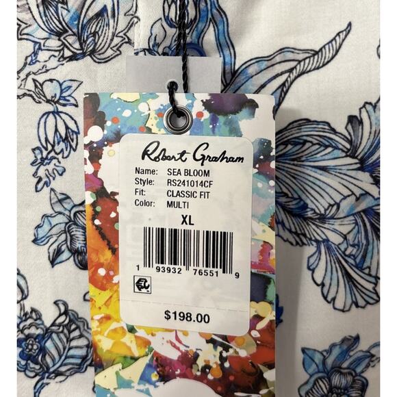 NWT Robert Graham Sea Bloom Shirt Mens XL White Blue Floral Button Up $198 - Picture 7 of 12